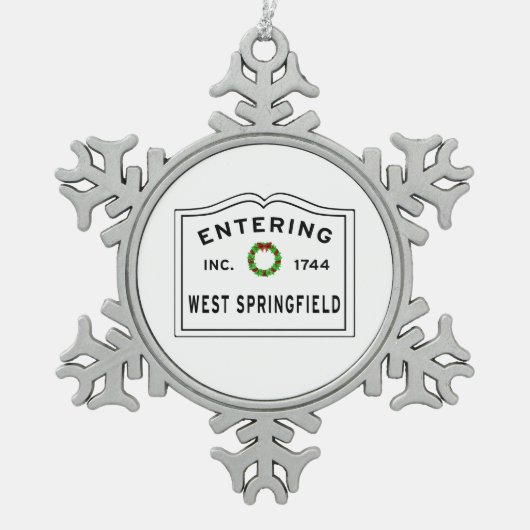 マサチューセッツ州スプリングフィールドに入る スノーフレークピューターオーナメント (正面)