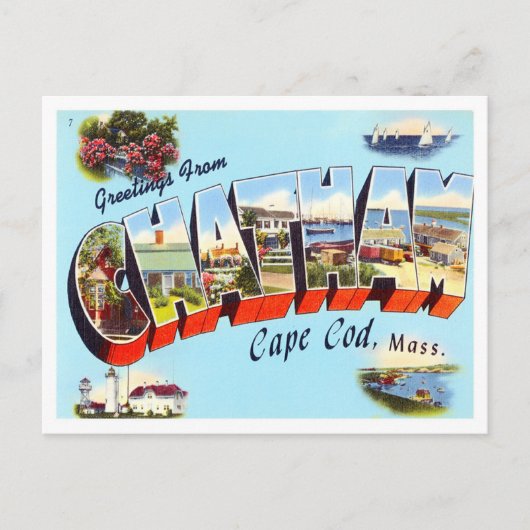 マサチューセッツ州チャタムヴィンテージビッグ・レター ポストカード (正面)