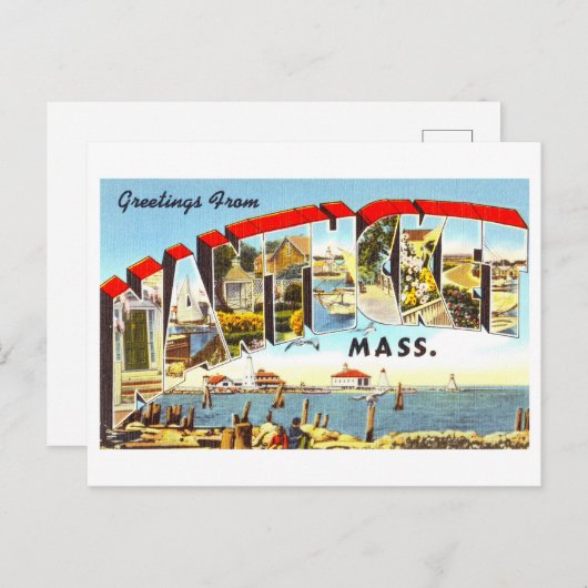 マサチューセッツ州ナンタケットからのヴィンテージの挨拶 ポストカード (正面/裏面)
