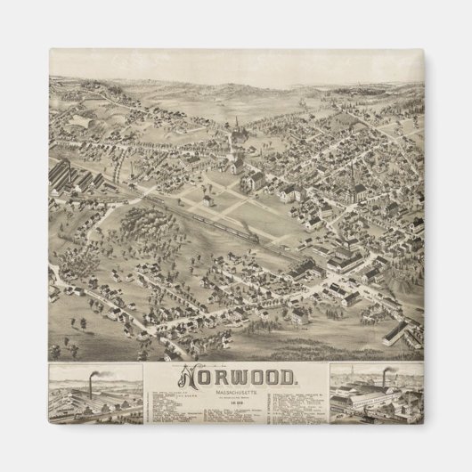 マサチューセッツ州ノーウッド 1882年の古地図 マグネット (正面)
