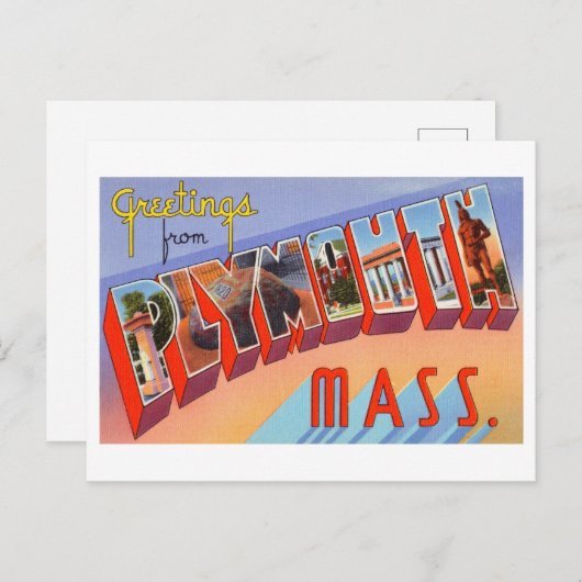 マサチューセッツ州プリマスからのヴィンテージの挨拶 ポストカード (正面/裏面)