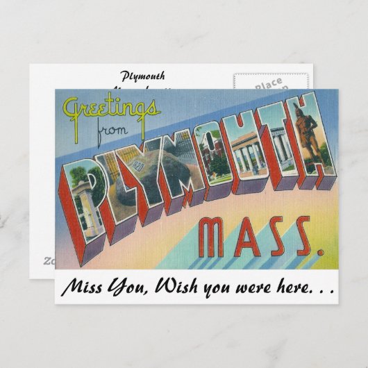 マサチューセッツ州プリマスからの挨拶 ポストカード (正面/裏面)