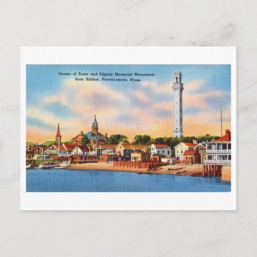 マサチューセッツ州プロビンスタウンの港の眺め ヴィンテージ ポストカード (正面)