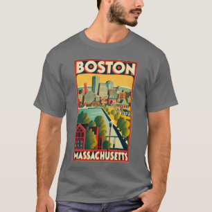 マサチューセッツ州ボストンのヴィンテージ旅行アート Tシャツ
