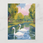 マサチューセッツ州ボストンコモンの白鳥の池の水彩画 ポストカード (正面)