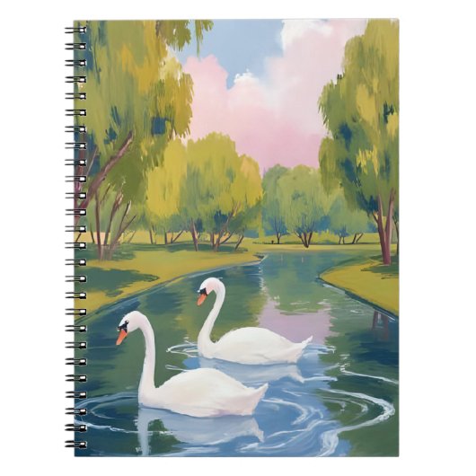 マサチューセッツ州ボストンコモンズの白鳥の池の水彩画 ノートブック (正面)