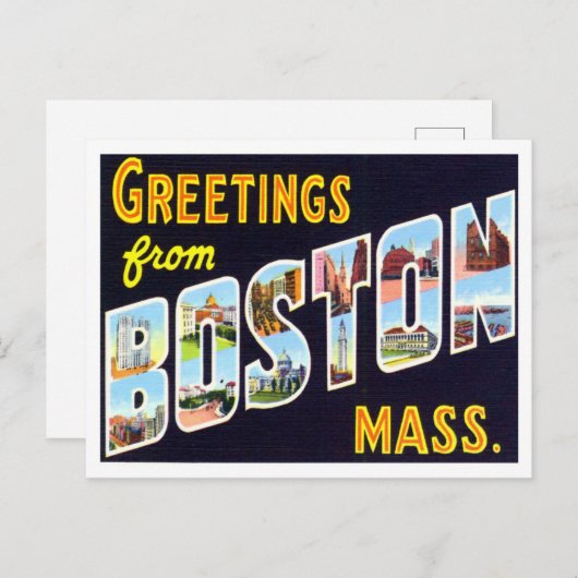 マサチューセッツ州ボストンヴィンテージビッグレター葉書 ポストカード (正面/裏面)