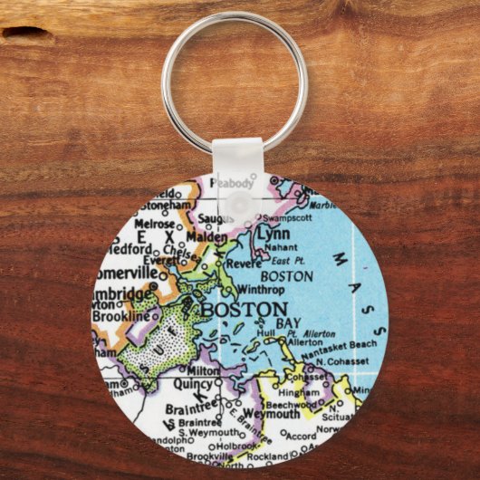 マサチューセッツ州ボストンヴィンテージマップキーチェーン キーホルダー (正面)