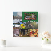 マサチューセッツ州ボストン写真コラージュ スクエア壁時計 (ホーム)