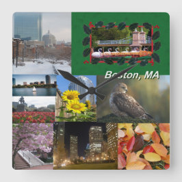 マサチューセッツ州ボストン写真コラージュ スクエア壁時計
