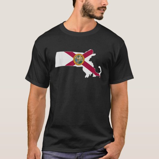 マサチューセッツ州マップFLORIDA FL国旗のルーツメン Tシャツ (正面)