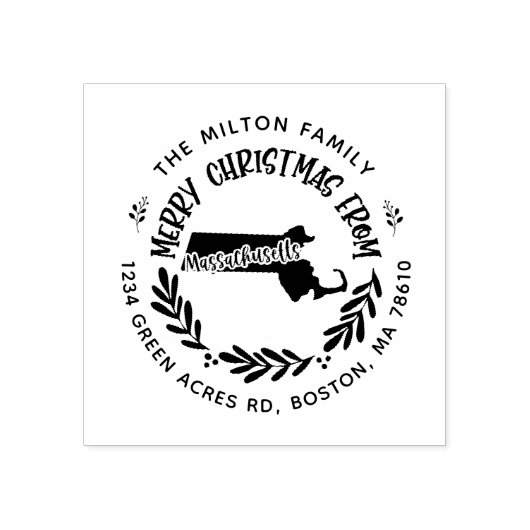 マサチューセッツ州メリークリスマス差出人住所 ラバースタンプ (インプリント)