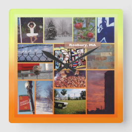 マサチューセッツ州ロックスベリー写真コラージュ 9958 スクエア壁時計