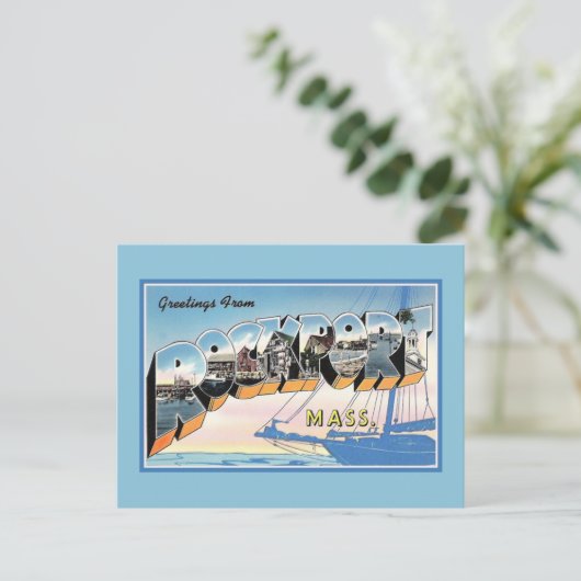 マサチューセッツ州ロックポートからのヴィンテージの挨拶 ポストカード (スタンド正面)
