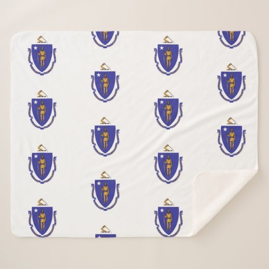 マサチューセッツ州旗を持つ愛国心のあるシェルパ毛布 シェルパブランケット (正面(横))