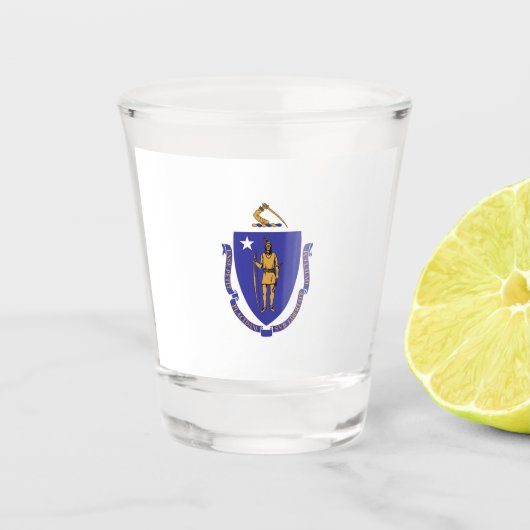 マサチューセッツ州旗を持つ愛国的なショットグラス ショットグラス (正面)
