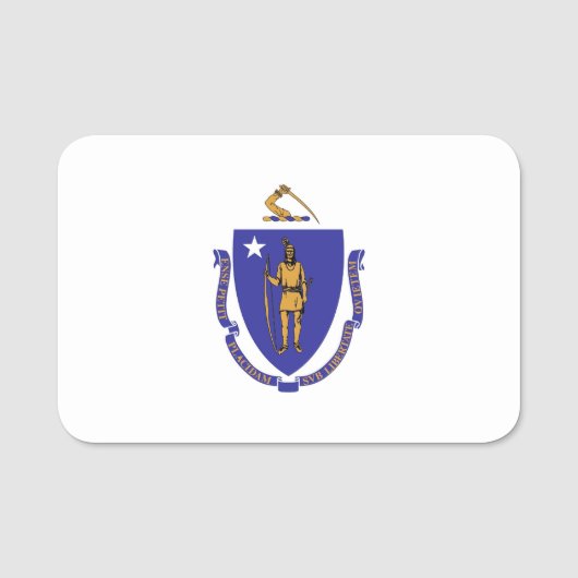 マサチューセッツ州旗を持つ愛国的な名前タグ 名札 (正面)