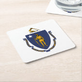 マサチューセッツ州旗 スクエアペーパーコースター (アングル)