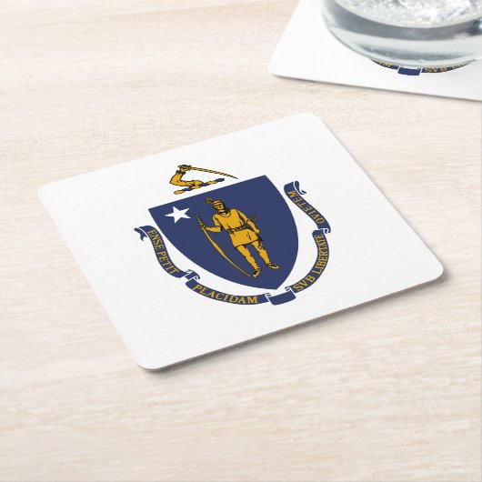 マサチューセッツ州旗 スクエアペーパーコースター (アングル)