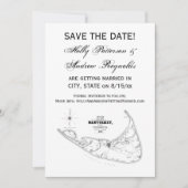 マサチューセッツ州 ナンタケット島 ヴィンテージ地図 ブラック 招待状 (正面)