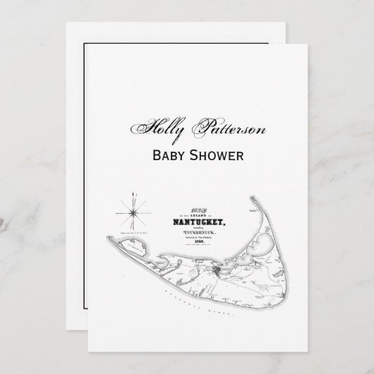 マサチューセッツ州 ナンタケット島 ヴィンテージ地図 ブラック 招待状 (正面/裏面)