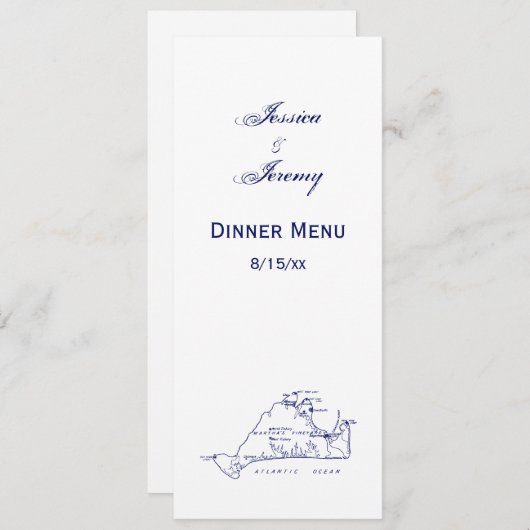 マサチューセッツ州 マーサズ・ヴィニヤード ヴィンテージ マップ #1 ネイビー ブルー 招待状 (正面/裏面)