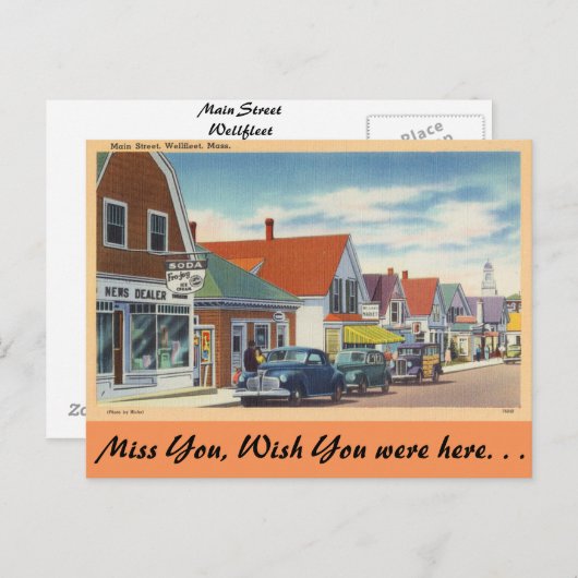 マサチューセッツ州、メイン通り、ウェルフリート ポストカード (正面/裏面)