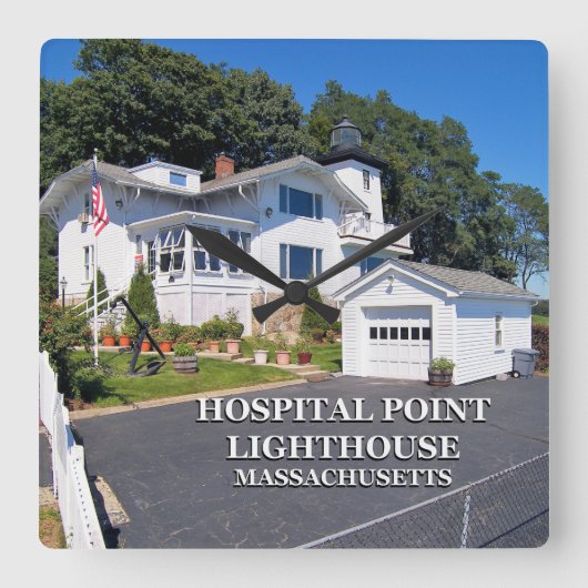 マサチューセッツ州Hospital Point Lighthouse スクエア壁時計 (正面)