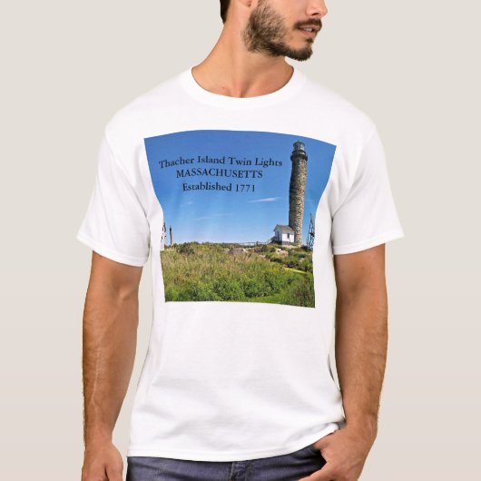 マサチューセッツ州Tシャツ、Thacher Island Twin Lights Tシャツ (正面)