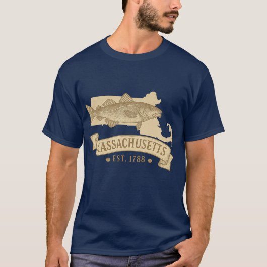 マサチューセッツ建州記念ヴィンテージ タラ柄 メンズTシャツ Tシャツ (正面)