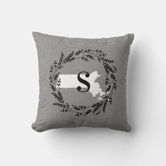 マサチューセッツ素朴リースモノグラム装飾用クッション クッション (正面)