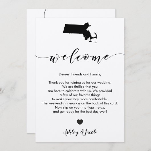 マサチューセッツ結婚州のウェルカムレター&旅程 プログラム (正面/裏面)