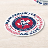 マサチューセッツ赤白青タイポグラフィ ラウンドペーパーコースター (アングル)