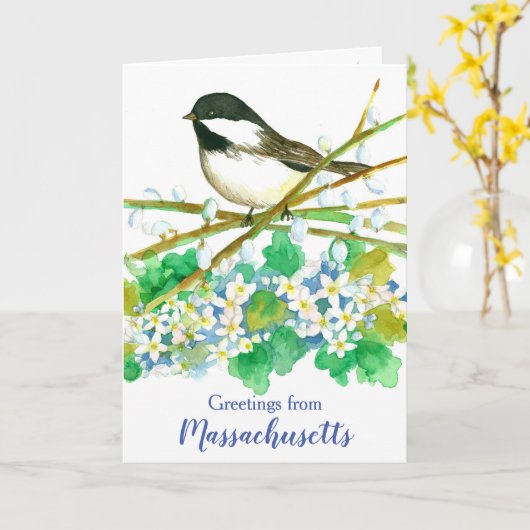マサチューセッツ《鳥》アメリカゴガラバード州挨拶 カード (黄色い花)