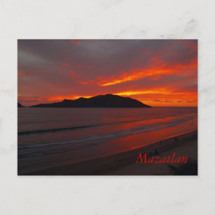 マサトラン、メキシコ…...燃え盛る夕日 ポストカード