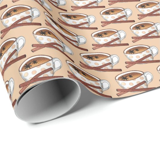 マサラチャイティーカップインディアンスパイス黒茶カップパ ラッピングペーパー (ロールコーナー)