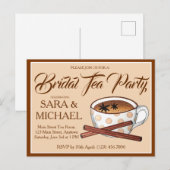 マサラチャイブライダルウェディングシャワーティーカップティーパーティー インビテーションポストカード (正面/裏面)