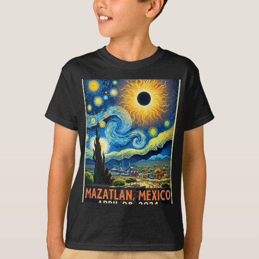 マザトランメキシコ太陽のトータル日食2024 Starry Ni Tシャツ (正面)