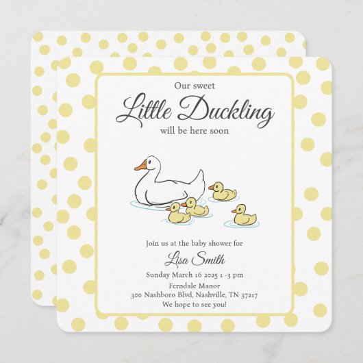 マザーアヒルとアヒル赤ちゃんシャワー招待状 セーブザデート (正面/裏面)