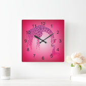 マザーアンドカワイイベビーキリン |明るい赤紫色 スクエア壁時計 (ホーム)
