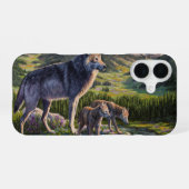 マザーウルフと子狼のいる山河の谷 iPhone 16ケース (裏面横)
