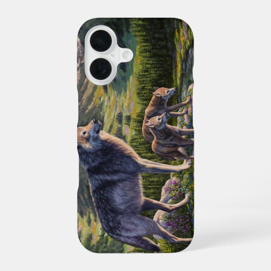マザーウルフと子狼のいる山河の谷 iPhone 16ケース (裏面)