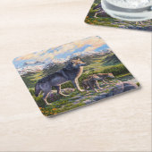 マザーウルフ&パップスマウンテンリバーバレー スクエアペーパーコースター (アングル)