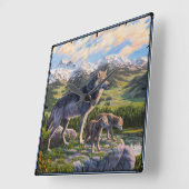 マザーウルフ&パップスマウンテンリバーバレー スクエア壁時計 (傾斜)