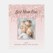 マザーエバーフォトグリッター赤面ピンク フリースブランケット (正面)