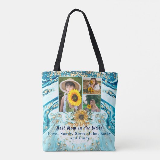 マザーエバ最高のー3フォトコラージブルーマーブルトート トートバッグ (裏面)