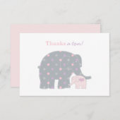 マザーエレファントピンクパープルドット赤ちゃんシャワー サンキューカード (正面/裏面)