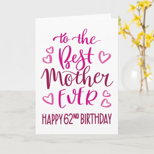 マザーエ最高のバー62番目の誕生日タイポグラフィイン・ピンク カード (黄色い花)