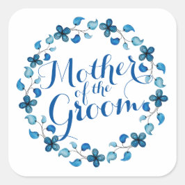 マザーオブザグルームブルーフローラ結婚ステッカー スクエアシール