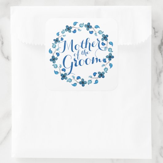 マザーオブザグルームブルーフローラ結婚ステッカー スクエアシール (バッグ)